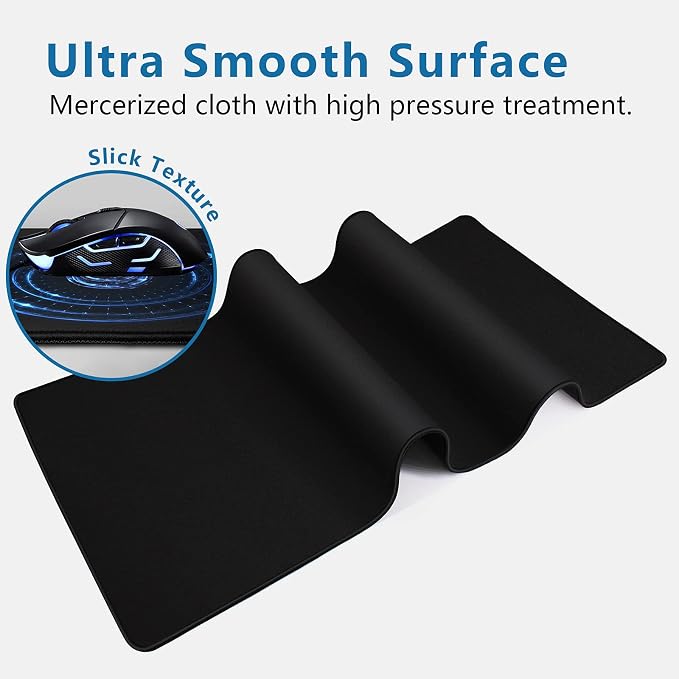 Large Mouse Pad- 31x12 in. XL Mousepad Keyboard Pad with Stitched Edges, Uitra-Smooth Mouse Mat & Non-Slip Rubber Base, Gaming Mouse Pad for Gamer, Office & Home, Black