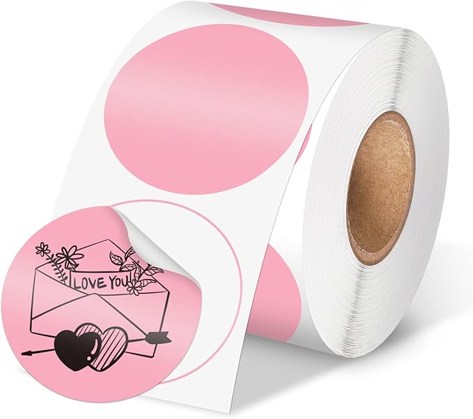 Phomemo Genuine 2” Pink Circle Thermal Labels, 2x2 Self-Adhesive Round Sticker Label, Circular Direct Labels Compatible with Phomemo 241bt Labels Printer, 750 Labels/Roll, White,Commercial Grade