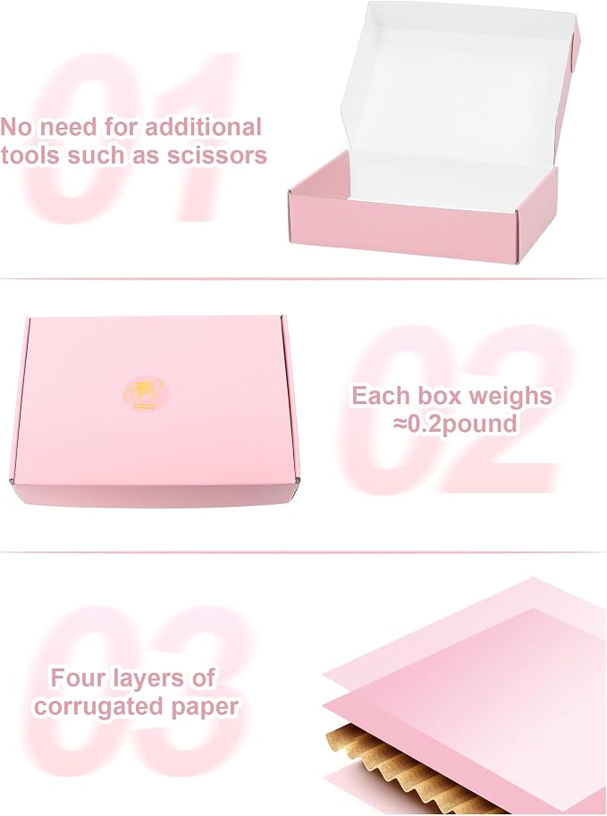 Shipping Boxes 9x6x2 Inch, Set of 45, Cute Pink Corrugated Cardboard Boxes, Mailer Packaging Boxes for Small Business Gift Literature Shipping