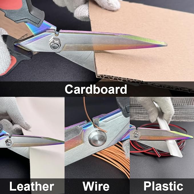 9.5" Multipurpose Heavy Duty Scissors, Titanium Coating Forged Scissors, Comfort Grip, Industrial Shears for Carpet, Wire, Leather, Fabric,Cardboard