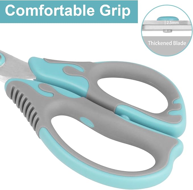 Scissors, Stainless Steel Blades, Soft Grip Handle, Suitable for Households,Offices and Schools, Green/Grey, 3 pcs/Pack