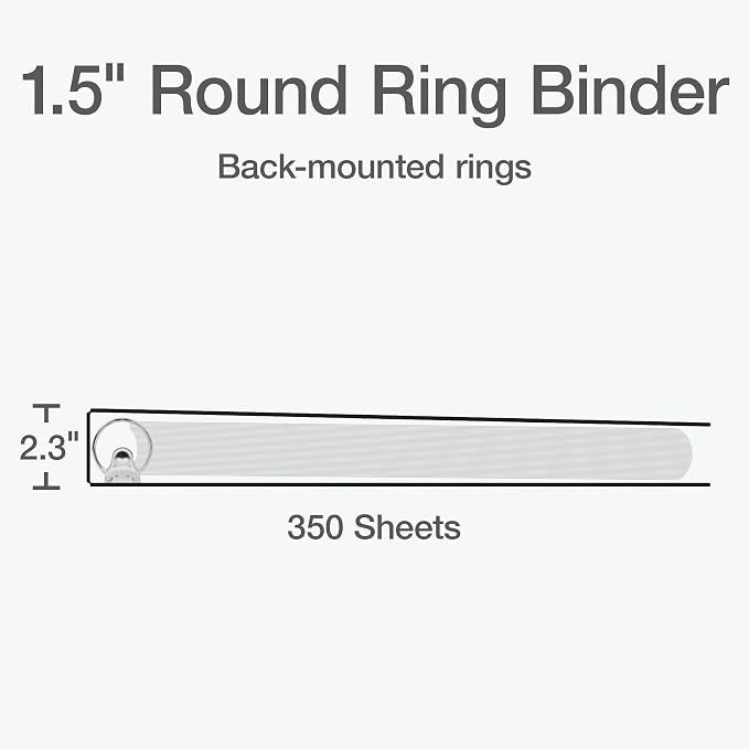 Oxford Ring Binders, 1.5" Round Ring Binders, View Binder, Covers on 3 Sides, XtraLife Hinge, Non-Stick, PVC-Free, White, 350 Sheet Capacity (1002547)