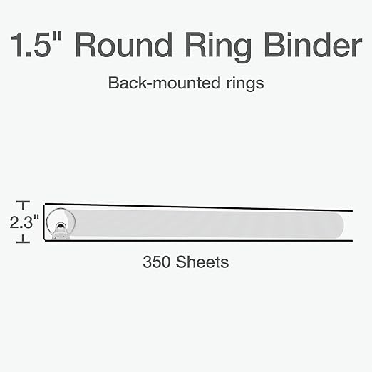 Oxford Ring Binders,1.5" Round Ring Binders,View Binder,Covers on 3 Sides,XtraLife Hinge,Non-Stick,PVC-Free,White,350 Sheet Capacity (1002547),(Pack of 12)