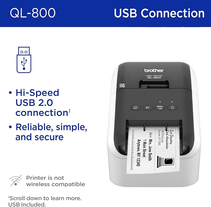 Brother QL-800 High-Speed Professional Printer,Plug&Label Feature, Genuine DK Pre-Sized Labels,Multi-System Compatible – Black&Red Printing Available (Required USB Cable Included),(Pack of 3)