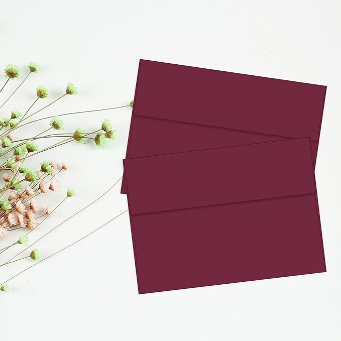 YINUOYOUJIA 50 Packs of A7 envelopes for invitation, 5x7 envelopes for Cards-Self Seal, Square Flap,Great for Wedding, Baby Shower, Mailing, Birthday Party (Burgundy)