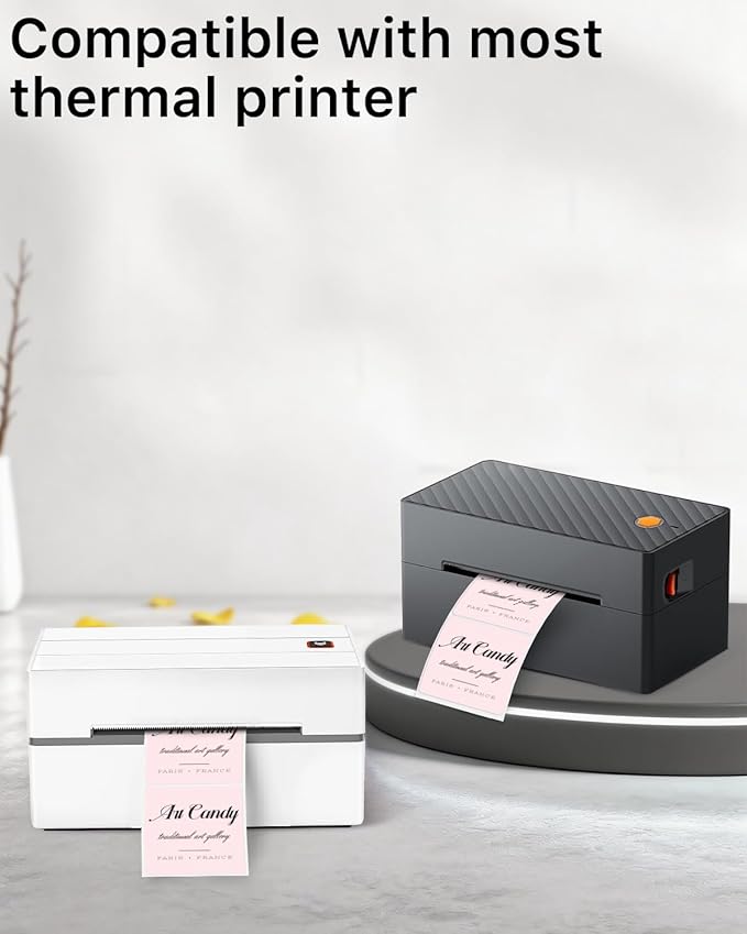 iEager Pink Square Thermal Label Stickers, 2"x2" Self-Adhesive Square Direct Thermal Labels with Perforation Line, 500 Sheets/Roll