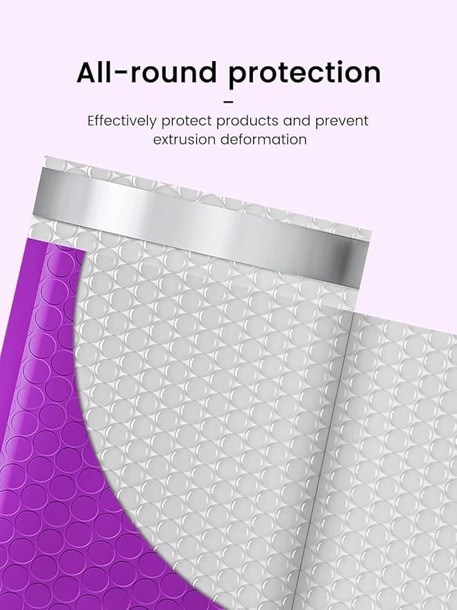 GSSUSA Purple Bubble Mailers 4X8 Inches 500 Pack, Padded Poly Bubble Mailer, Small Padded Envelopes Strong Adhesion Bubble Envelopes,Self-Seal Mailing Envelopes for Small Business,Package Supplies