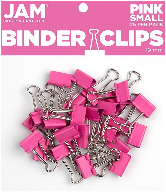 JAM PAPER Colorful Binder Clips - Small - 3/4 Inch (19 mm) - Pink Binderclips - 25/Pack