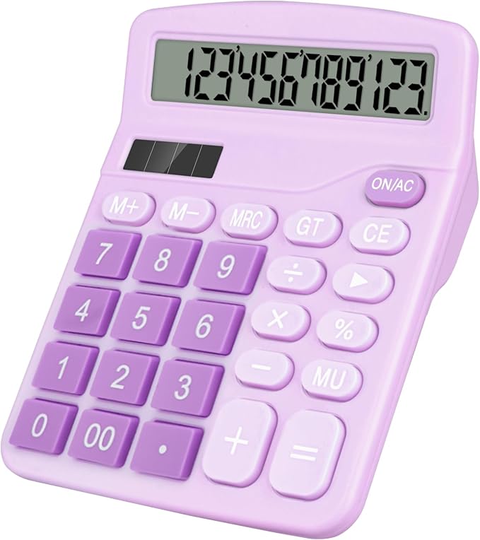 Desktop Calculator, Purple Calculator Big Buttons, 12-Digits | Large LCD Display, Solar and AA Battery Dual Power, Desk Calculators for Office Home School Business Class (Purple)