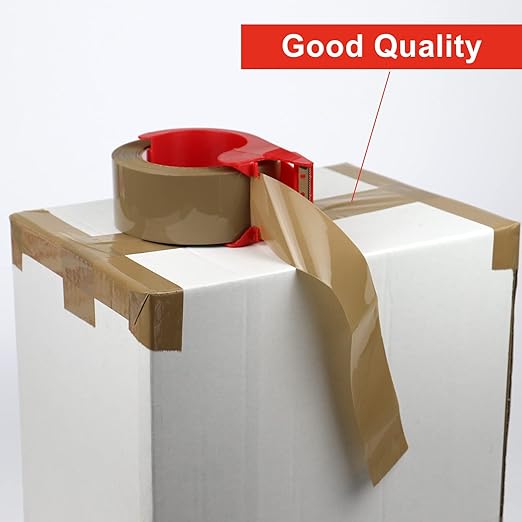 BOMEI PACK Heavy Duty Brown Packing Tape with Dispenser, 2.6 mil, 1.88 inch x 110 Yards (3 Pack), Total 330Y, Brown Tape Refills for Shipping, Mailing, Moving & Storage