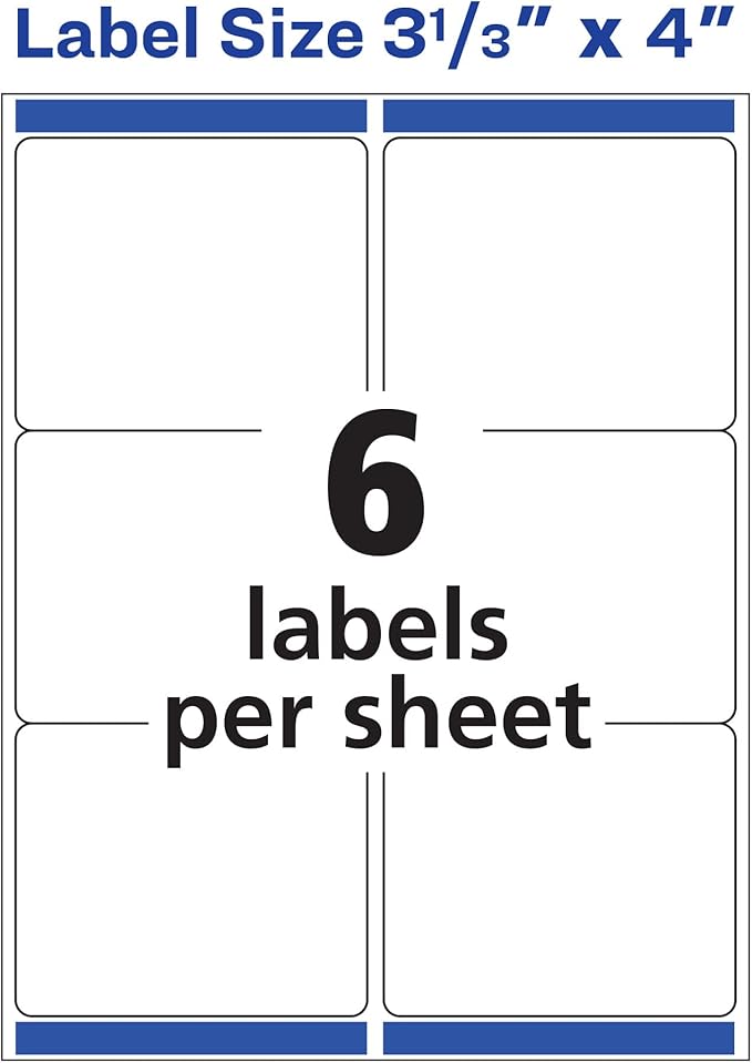 Avery Repositionable Printable Shipping Labels with Sure Feed, 3-1/3" x 4", White, 600 Blank Mailing Labels (58164)