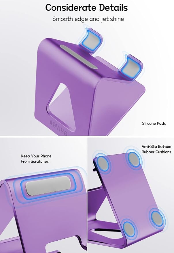 Aoviho Cell Phone Stand for Desk, Aluminum Phone Holder,Purple | Built to Last, Hands-Free Viewing, Fits iPhone 17/16/15 Series & Samsung Galaxy, Ideal for Home & Office