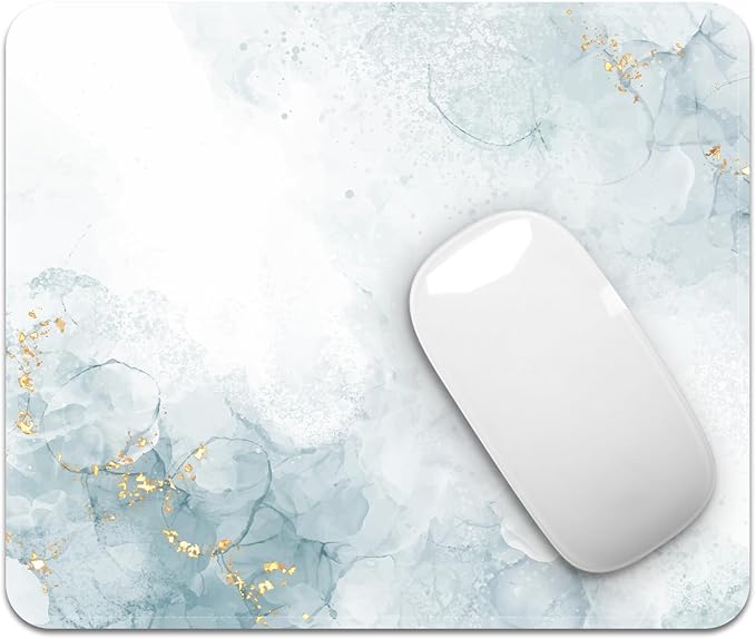 Mouse Pad with Stitched Edges - Minimalist Mousepad for Women, 9.25 x 7.75 inch Washable Square Desk Pad, Non-Slip Rubber Base, Office Home Laptop Accessories - Mist Calm