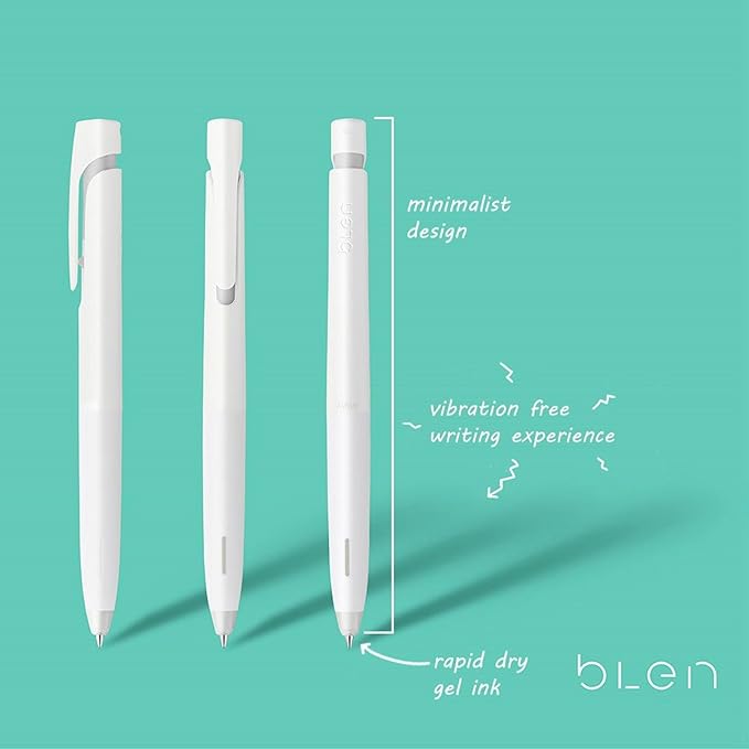 Zebra Pen, bLen Retractable Gel Pens, Medium Point 0.7mm, Black Ink, White Barrels, Rapid Dry Gel Ink, Low Vibration for More Stable, Easier to Control Writing, Refillable, 2-Pack (41402)