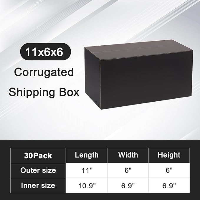 30 Pack 11x6x6 Black Shipping Boxes Medium, Mailer Cardboard Boxes for Shipping Packing Mailing