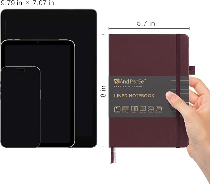 &And Per Se Lined Notebooks Bulk 5-Pack, A5 Hardcover Journal, 160 Pages 100gsm Thick Paper, Classroom Supplies for Students, Teachers, College Ruled Notebooks for School Office (Dark Red)