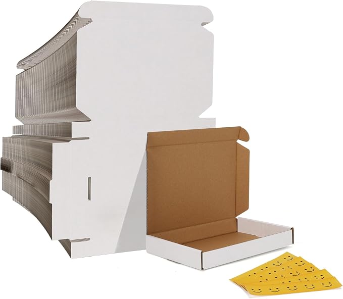 HORLIMER 7x5x1 Shipping Boxes Set of 100, White Corrugated Cardboard Mailer Box for Packing Small Business