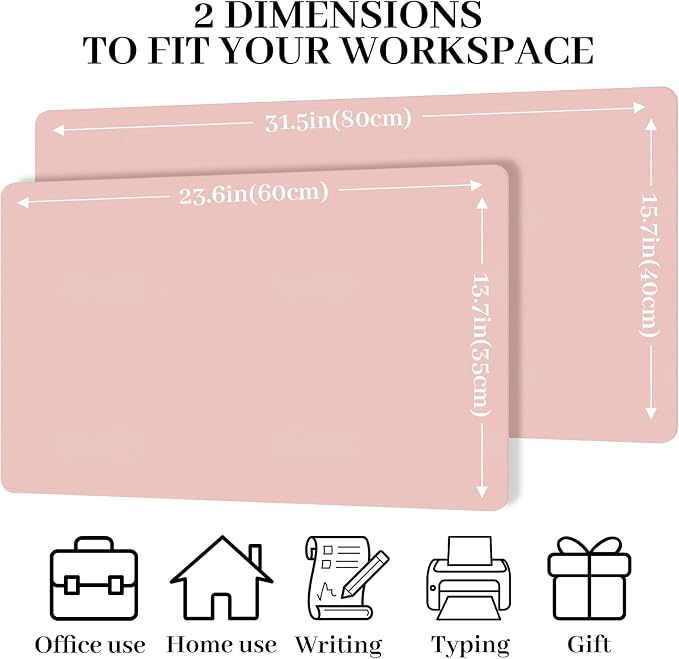 Leather Desk Pad Mat, Pink Desk Mat, 23.6" x 13.7" | Non-slip and Waterproof Computer Mat, Desk Protector for Office/Home, Desk Accessories for Women