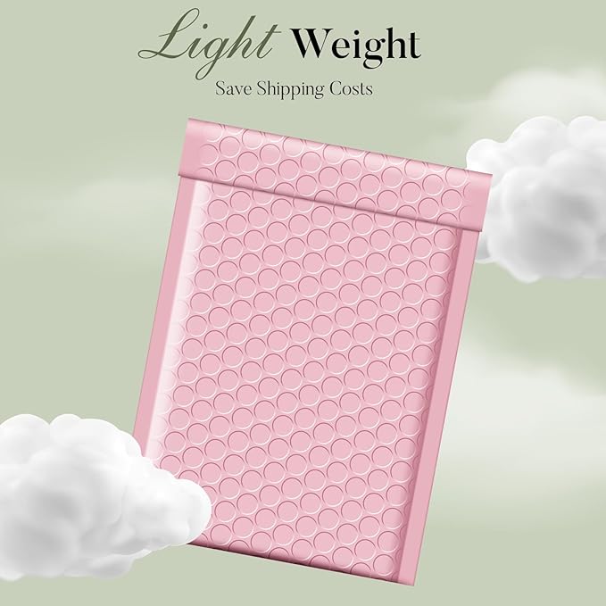 METRONIC 4x8 Bubble Mailers 200Pack, Waterproof Light Pink Padded Mailers, Self Seal Padded Envelope for Small Business Packaging Supplies Bubble Mailer Usable Size 4x7