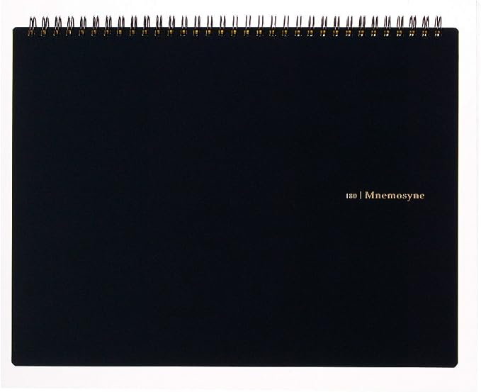 Maruman Mnemosyne Spiral Notebook, Horizontal A4, 8.27"x11.69", 5mm Grid | Professional Black Cover, 140 Graph Pages, Twin-Wire Bound To Lay Flat, Perforated Paper, For School & Office, Made in Japan