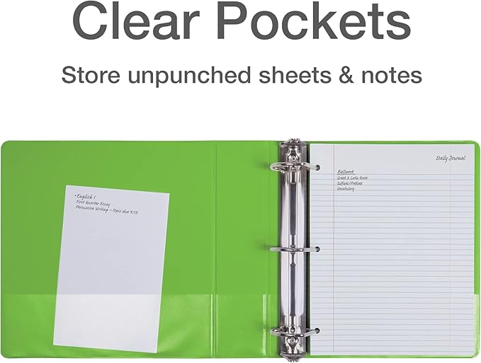 Oxford® 3 Ring Binders, Binders for School and Office, Durable 2 inch D Rings, Holds 540 Sheets, ClearVue™ Presentation Binder, Green, 4PK