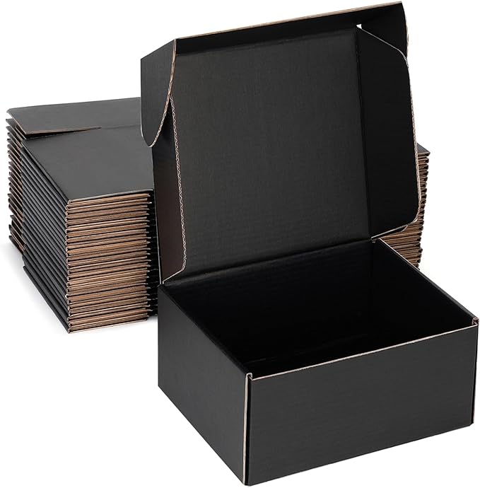 Small Shipping Boxes 8x6x4 Inch (25 Pack) - Sturdy Black Corrugated Cardboard Boxes for Small Business, Ecommerce, Mailing & Packaging | Recyclable Gift & Storage Boxes