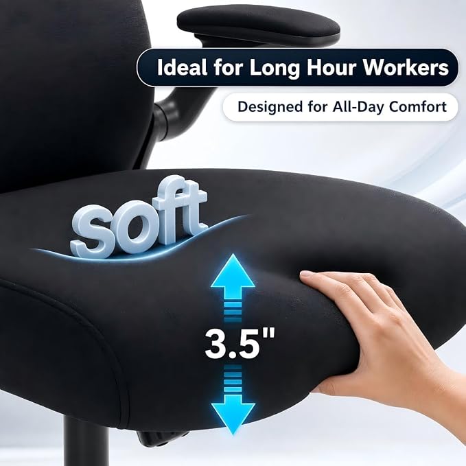Home Office Desk Chairs, Ergonomic Office Chair with Lumbar Support & 3D Headrest, Computer Desk Chair with Flip-up Armrests, Perfect for Office or Study, Black/Silver