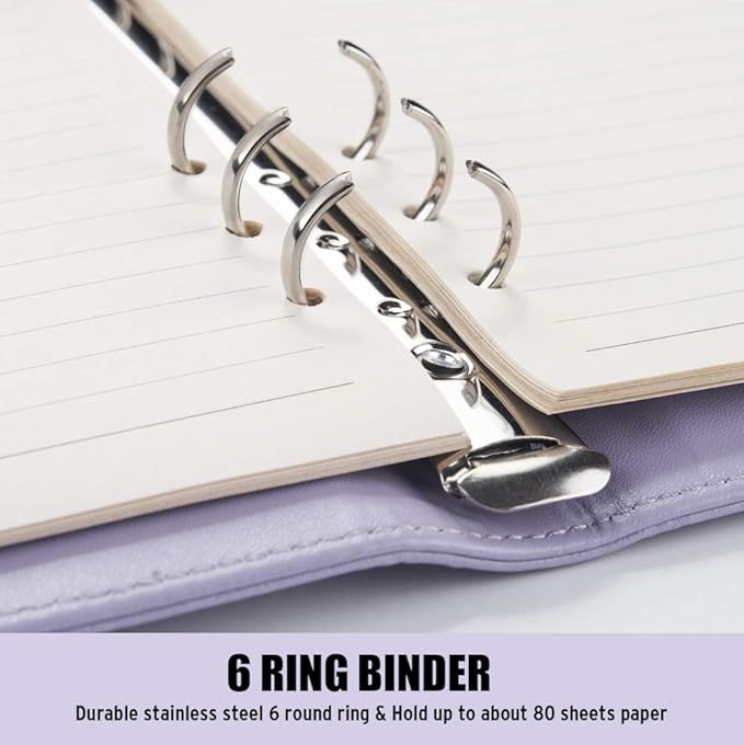 Sooez A6 Notebook Binder, 6 Ring Planner with Stylish Design, Loose Leaf Personal Organizer Binder Cover with Magnetic Buckle Closure, PU Leather Binders for Women with Macaron Colors,7.48"x5.2"