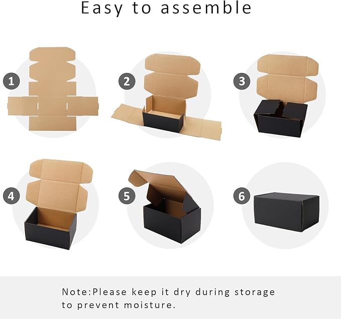 BIOBROWN 6x4x3" 50 Pack Corrugated Cardboard Boxes Small Shipping Box for Packaging Small Business Mailer Mailing Black