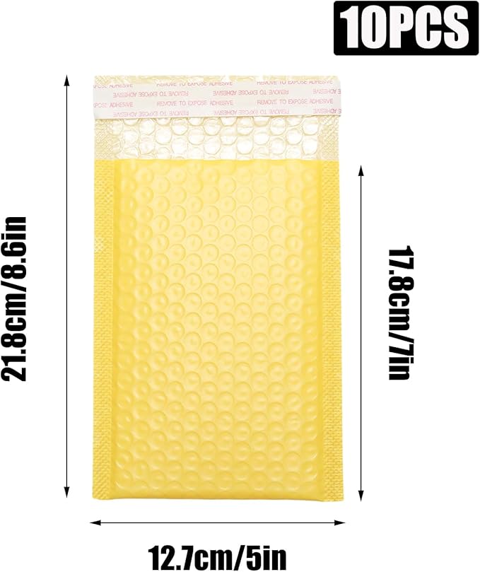 5x7 Inch Self Seal Adhesive Poly Bubble Mailers 10 Pcs Yellow Waterproof Shipping Bags for Mailing Packaging