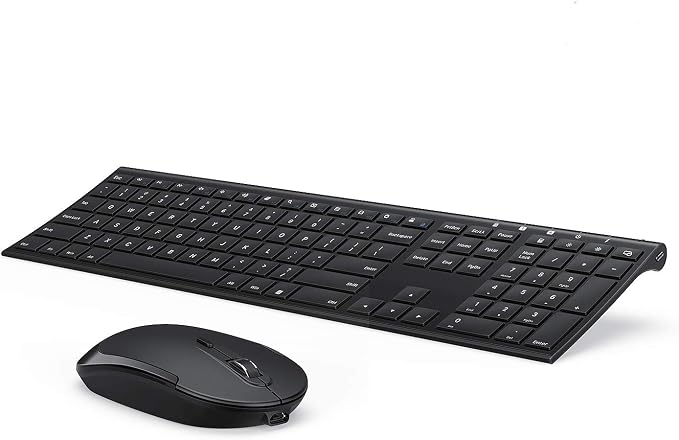 Vssoplor Wireless Keyboard and Mouse, Rechargeable Ultra Slim, Black | Quiet Full-Size Keyboard and Mouse Combo Set, for Laptop, PC, Notebook, Desktop, 2.4GHz Stable Connection, Ideal for Office