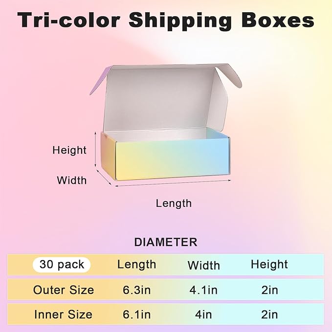 Shipping Boxes Small 6x4x2", 30 Pack Colorful Cardboard Mailer Boxes, Mailing Boxes for Packaging Small Business