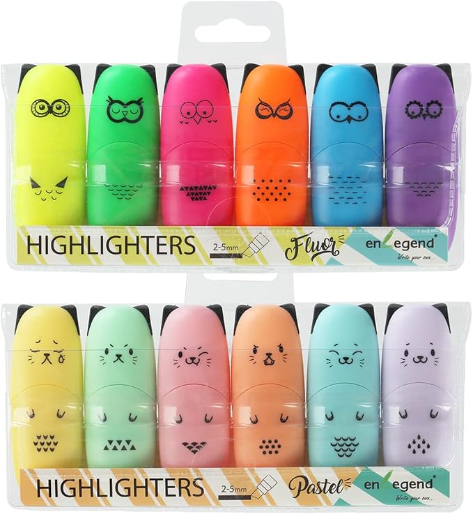enlegend 12 pieces Cute Animal Design Vet Tech Week Gifts Mini Highlighter Pen Assorted Colors Chisel Tip Gift Highlighter Marker - stocking stuffers for kid - kawaii stuffs