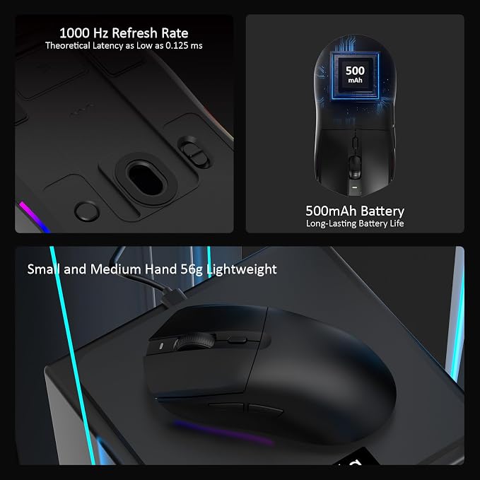 AJAZZ AJ139 V2 MC Wireless Gaming Mouse with RGB Charging Dock, 66g Ultra-Lightweight Tri-Mode Optical Mouse, 12000 DPI PAW3311 Sensor, Ergonomic Rechargeable Gaming Mouse for PC/Mac - Black