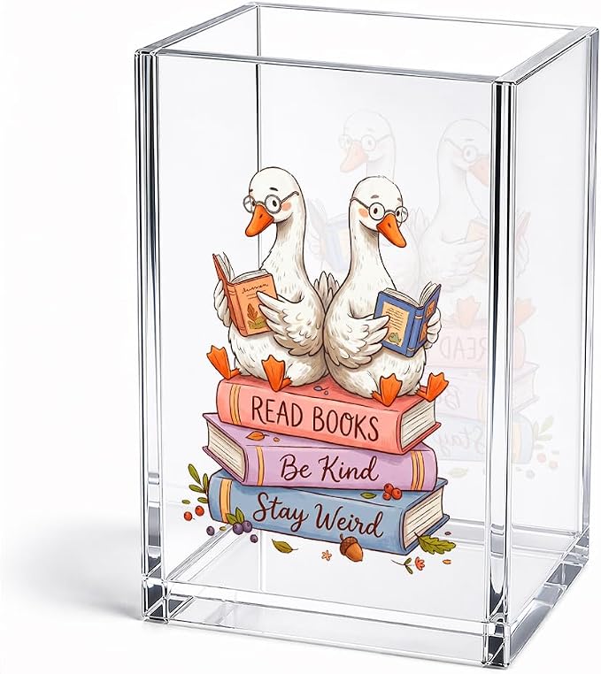 Funny Read Books Be Kind Stay Weird Pencil Holder Cup for Bookish | Goose Bookmark Holder Gifts for Librarian Teacher Readers Bookworm Book Club, Inspirational Desk Organizer for Book Lovers
