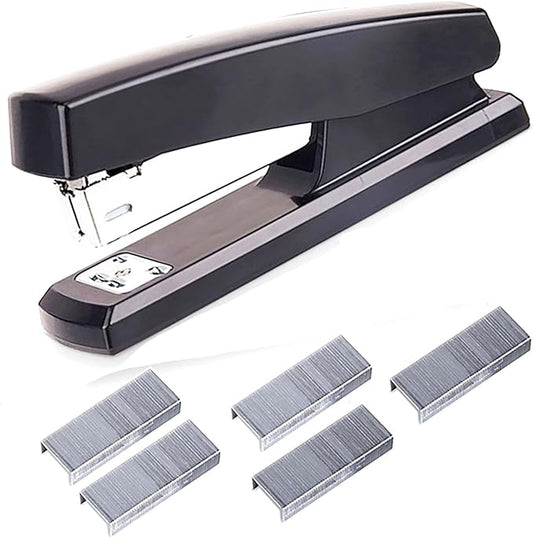 Labor Saving Black Desktop Staple, 4.8 Inch Stapler with 500 Pcs No.12 Staples for 20 Sheets Capacity (Black)