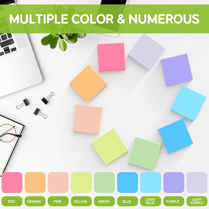 Stick Notes 3x3, Bright Color Stick Notes, 36 Pads, Super Sticky & Recyclable, for Home, Office, School