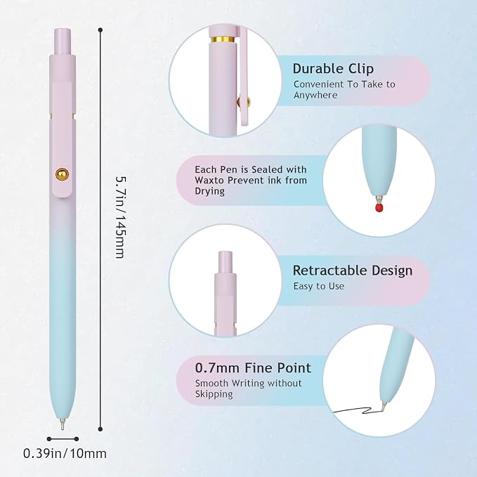Ddaowanx Gel Pens,6 Pcs 0.7mm Retractable Quick Dry Black Ink Pens | Fine Point Smooth Writing Pens for Nurses,Teachers,Cute Stationery Office&School Supplies,Gifts for Women,Stocking Stuffers