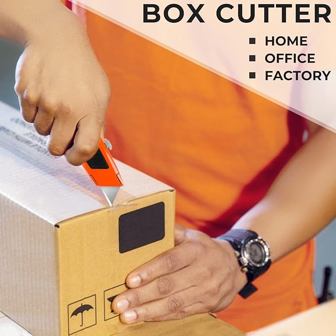 4 Pack Utility Knife, Retractable Box Cutter with 10 SK5 Blades, Heavy Duty Razor Knife for Cardboard, Boxes, and Construction Use