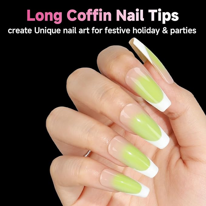 UNA GELLA Long Coffin Nail Tips, 312Pcs Gel Nails Tips Coffin Pre-Shape, Half Matte Full Cover Clear False Fake Nails for Nail Extension DIY Art Salon 12 Sizes