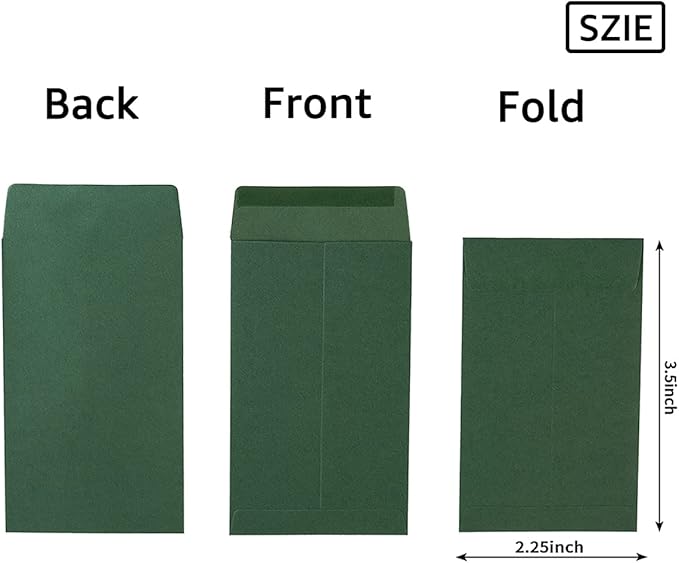 200 Pack Small Coin Envelopes Kraft Paper Seed Envelopes Mini Parts Small Items Stamps Storage Packets Envelopes Self-Adhesive for Garden, Office or Wedding Gift, (2 1/4 x 3 1/2 Inch, Green)