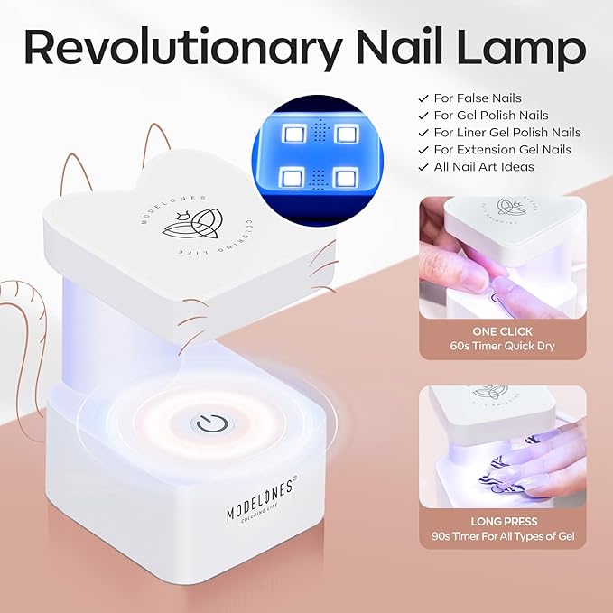modelones X Nail Gel Kit Short Almond, 9-in-One Nail Glue with Portable U V Lamp 216Pcs 12Sizes Pre-Etched Press ons Fake Acrylic Extension Kit DIY Salon Gift for Women
