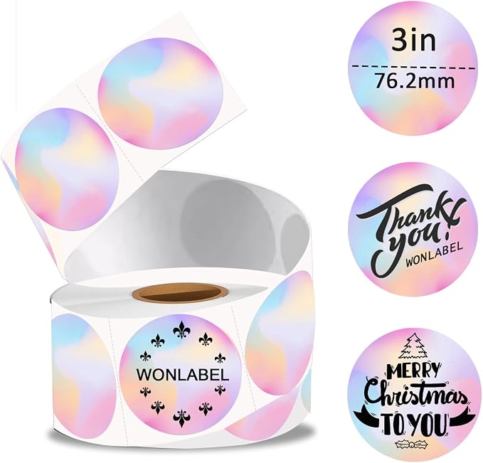 3 Inch Round Thermal Label, Multipurpose Circle Sticker for Business and Home, Direct Printer Label for DIY Logo Design, Thanks Card, 500 Labels/1 Roll, Diffuse Purple