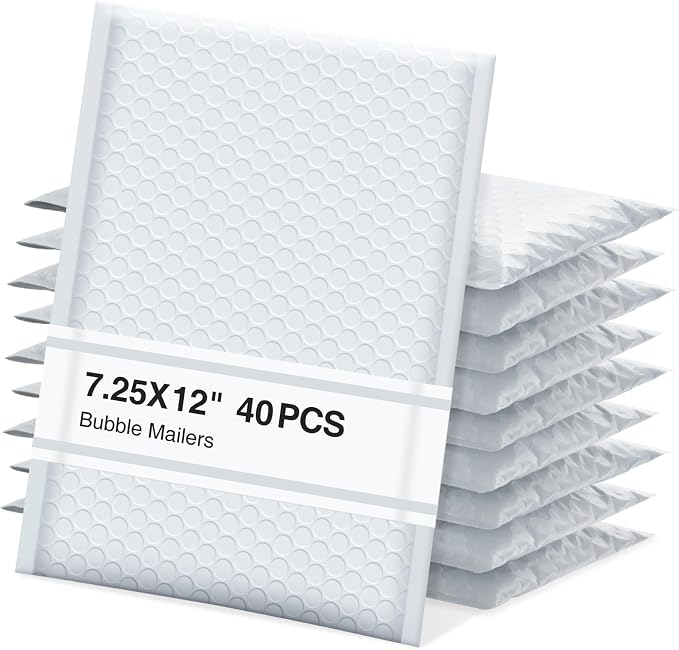 UCGOU Bubble Mailers 7.25x12" 40 Pack Usable Size 7.25x11" White Bubble Bag | Waterproof Self Seal Adhesive Medium Padded Envelopes for Small Business Bulk Bubble Wrap Mailers for Mailing Jewelry Makeup