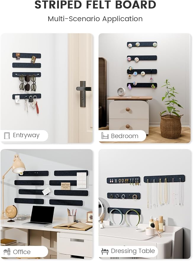 Fluxynara 13" x 2" Felt Wall Panels, Midnight Blue | 8-Pack Includes 50 Push Pins and Adhesive Tabs for Photos, Notes and Decor in Bedroom Doors, Home Office or Studios