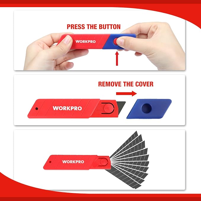 WORKPRO 18mm Snap-off Blades, Pack of 100 | SK5 Steel Replacement Blade Fits all 18mm Utility Knife and Box Cutter, for DIY, Home, Office & Artcraft Use