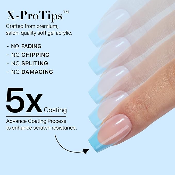 SXC Cosmetics X-Pro Tips French Tip Press On Nails - Bright Pastel Glow in the Dark Series (GLOW119-S Coffin)