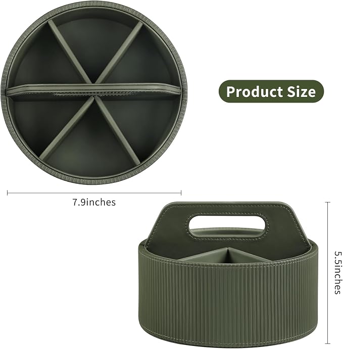 Round Desk Organizer Caddy Caddy Organizer Remote Control Holder | 6 Compartments, Portable Handle, Soft Lining, Aesthetic Stripes, Waterproof And Stain-Resistant