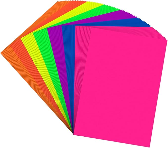 Colored Copy paper 8.5X11 Inches,140 Sheets 20 lb/80GSM 7 Colors Neon Fluorescent Letter Size Printer Multipurpose Paper for Office School Education Daily Printing,Document Copying,Study