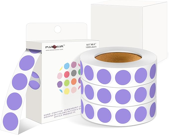 PARLAIM 4000 Pack Lavender Dot Stickers, 1/2 inch Round Circle Label 4 Rolls Permanent Adhesive Color-Code Sticker Labels in Dispenser Box